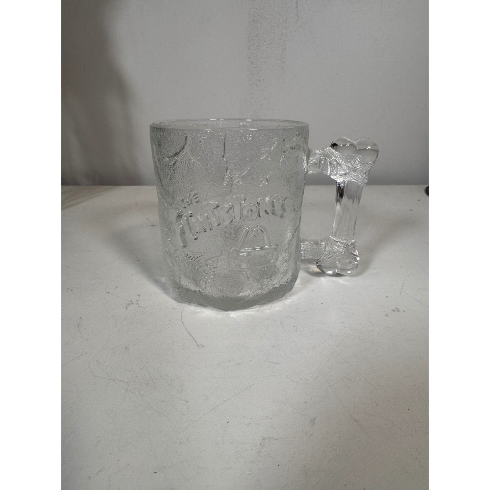 McDonalds Flintstones RocDonalds Vintage 1993 Frosted Glass Mug Bone Handle USA
